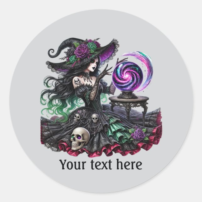 Sticker Rond Éffrayant Halloween sorcière personnalisable (Devant)