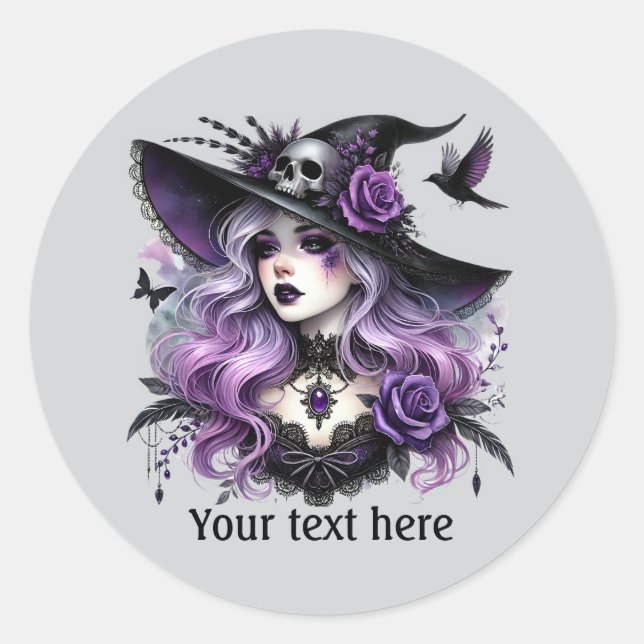 Sticker Rond Éffrayant Halloween sorcière personnalisable (Devant)