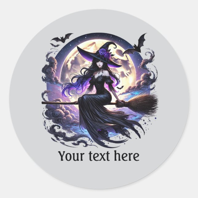 Sticker Rond Éffrayant Halloween sorcière personnalisable (Devant)