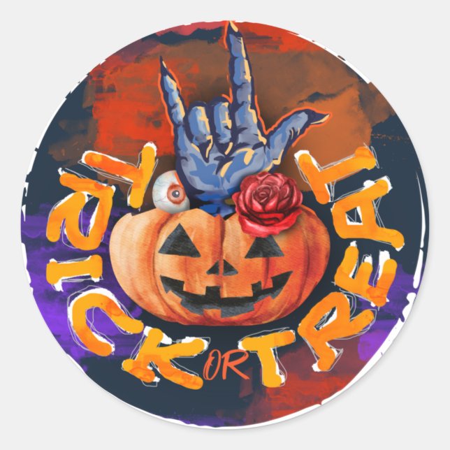Sticker Rond Effrayant Halloween Trick ou Treat Party Favoriser (Devant)