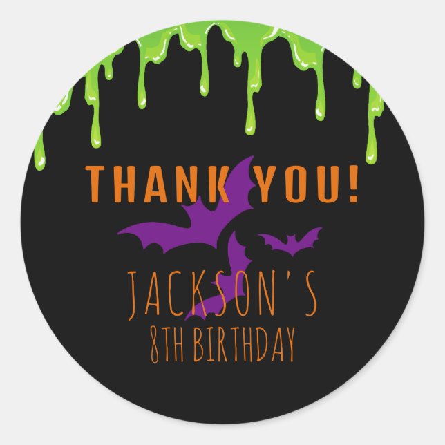 Sticker Rond Éffrayant Merci Anniversaire de enfant Halloween (Devant)