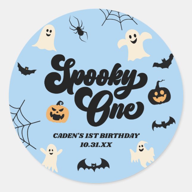 Sticker Rond Éffrayant One Blue Halloween 1er anniversaire (Devant)