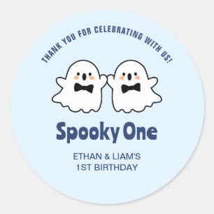 Sticker Rond Éffrayant One Cute Twins Halloween 1er Anniversair