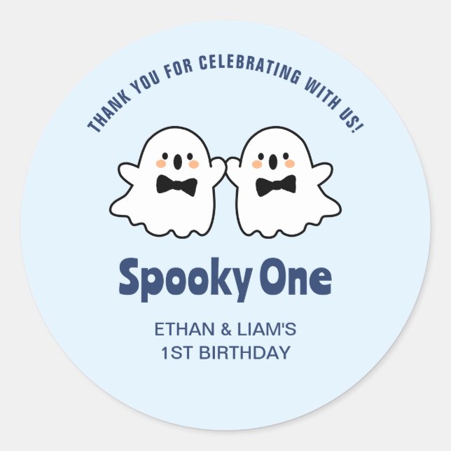 Sticker Rond Éffrayant One Cute Twins Halloween 1er Anniversair (Devant)