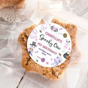 Sticker Rond Éffrayant One Girls Halloween 1er anniversaire