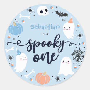 Sticker Rond Éffrayant One mignon Halloween Ghost 1er Anniversa