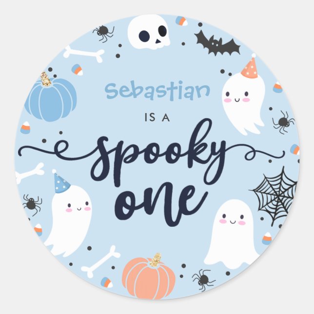 Sticker Rond Éffrayant One mignon Halloween Ghost 1er Anniversa (Devant)