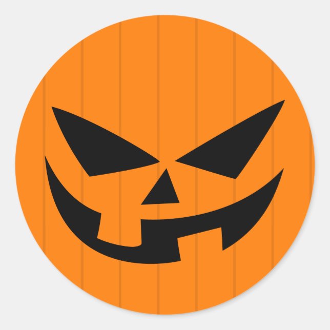Sticker Rond Effrayant Orange Jack O'Lantern Fête d'Halloween F (Devant)