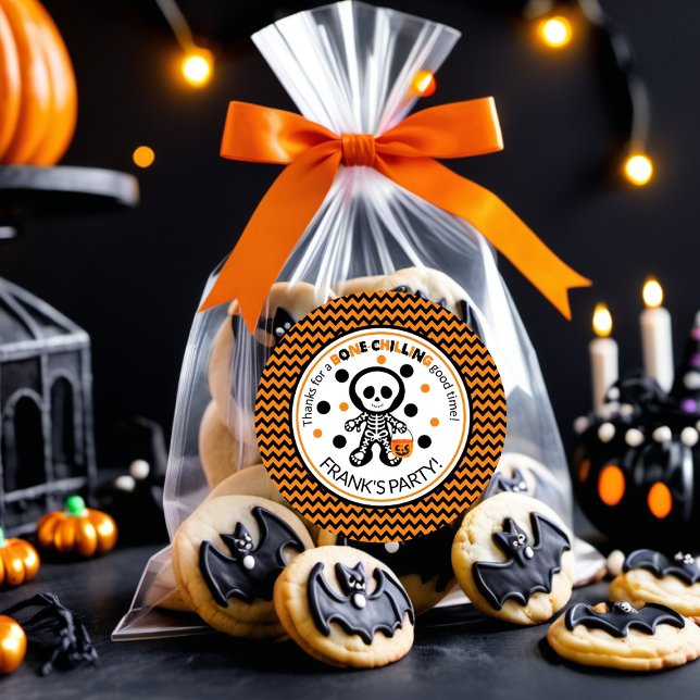 Sticker Rond Éffrayant Orange Skeleton Boy Halloween Anniversai (Créateur téléchargé)