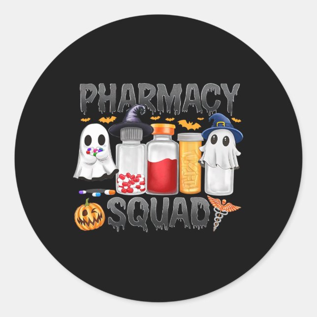 Sticker Rond Éffrayant Pharmacie Squad Ghost Pills Pharmacist T (Devant)