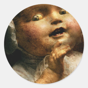Sticker Rond Effrayant - Poupée - Viens jouer avec moi