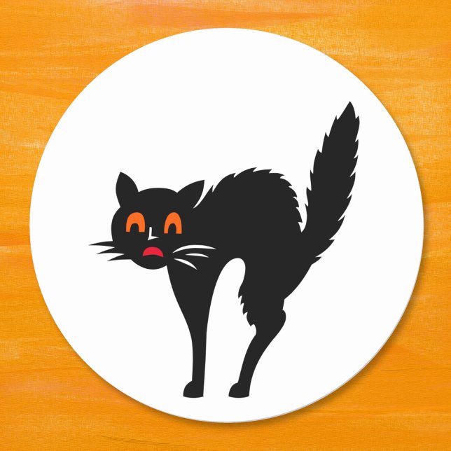Sticker Rond Éffrayant Scène Déplaisante Chat noir Enfants Hall (Spooky Scary Creepy Black Cat Kids Halloween Party Classic Round Sticker)