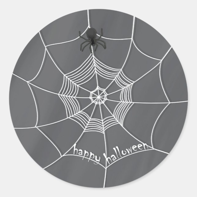 Sticker Rond Éffrayant Spider filant Happy Halloween Web (Devant)