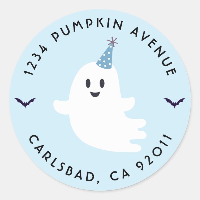 Sticker Rond Éffrayant Un Fantôme Halloween Anniversaire Adress (Devant)
