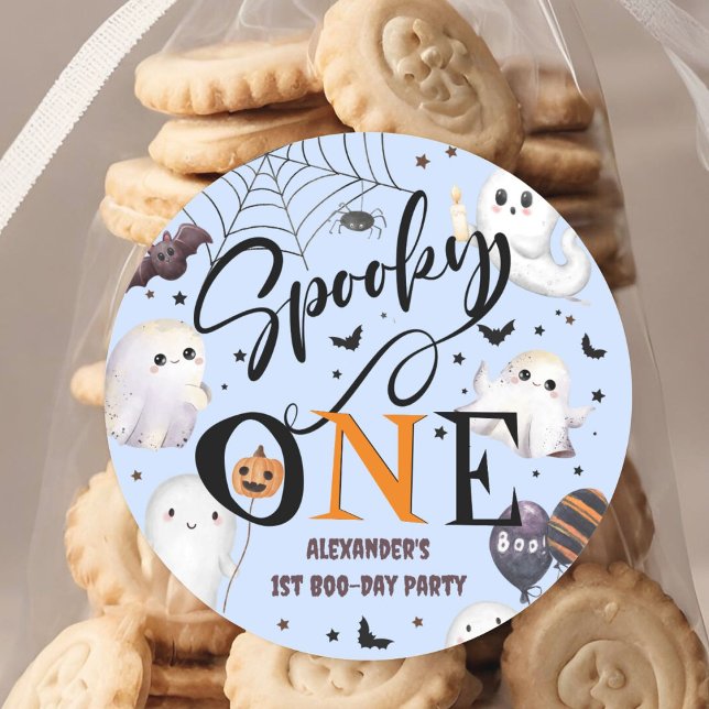 Sticker Rond Éffrayant Un Garçon Halloween 1er Anniversaire Fêt (Créateur téléchargé)