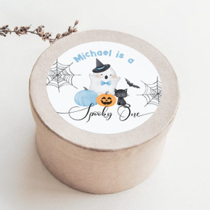 Sticker Rond Éffrayant Un Halloween Anniversaire bleu Boo