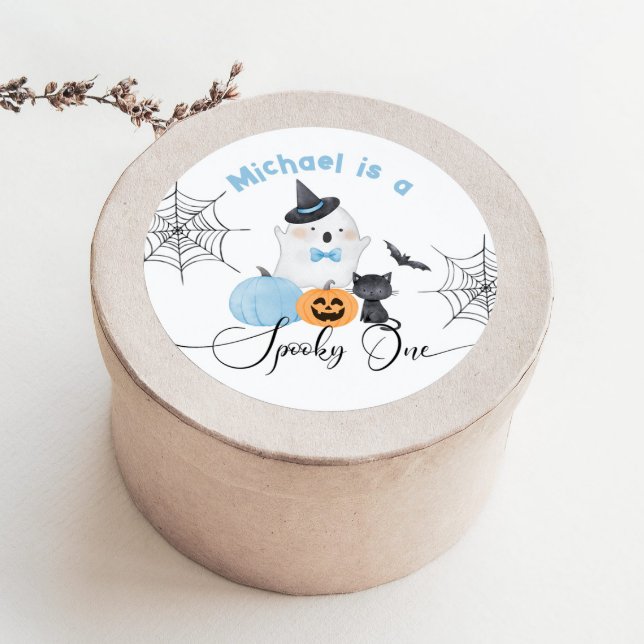 Sticker Rond Éffrayant Un Halloween Anniversaire bleu Boo (Créateur téléchargé)