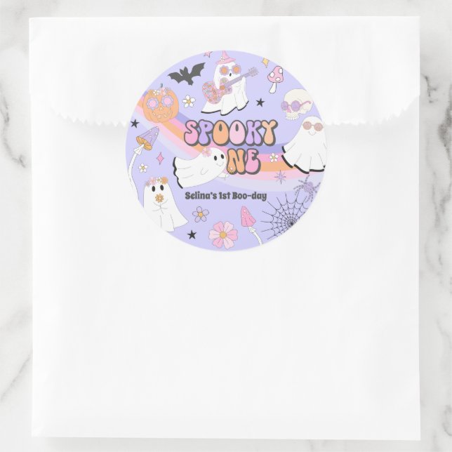 Sticker Rond Éffrayant Un Halloween Fantôme Super 1er anniversa (Sac)