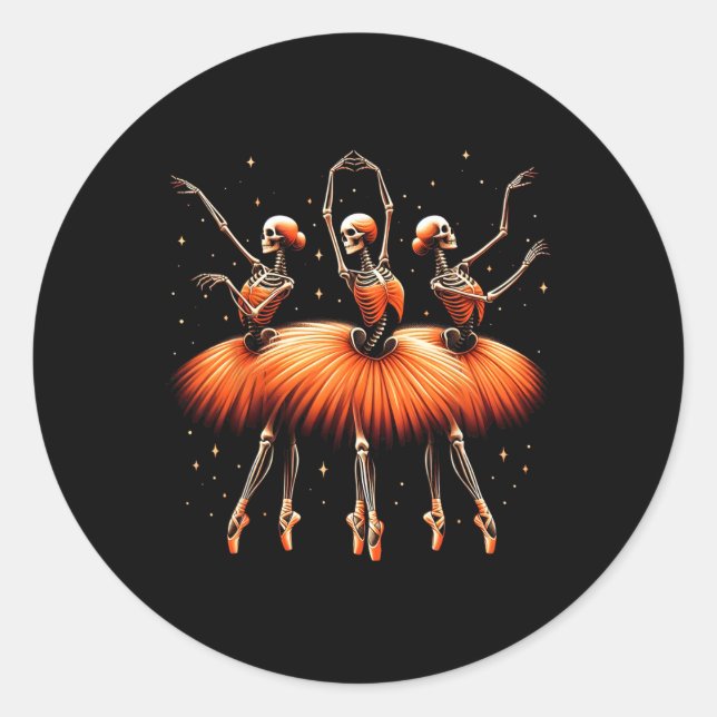 Sticker Rond Éffrayante Llerina Skeleton Danser Drôle Llet Hall (Devant)