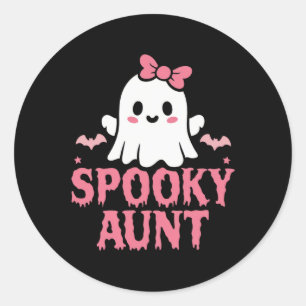 Sticker Rond Éffrayante Tante Famille Mignonne Rose Blanc Fantô