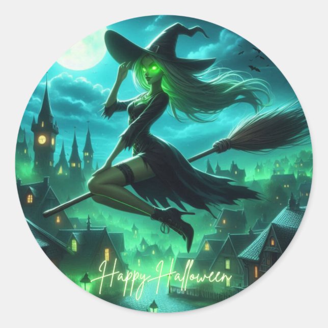 Sticker Rond Éffrayante verdure Halloween sorcière (Devant)