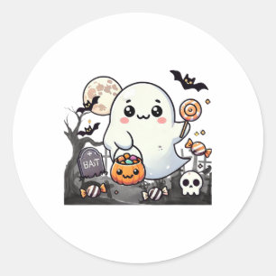 Sticker Rond Éffrayants amis mignons Halloween Ghost Citrouille