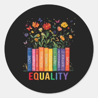 Sticker Rond Égalité Aimer Paix Et Douceur Livre Fleurs Lgbt