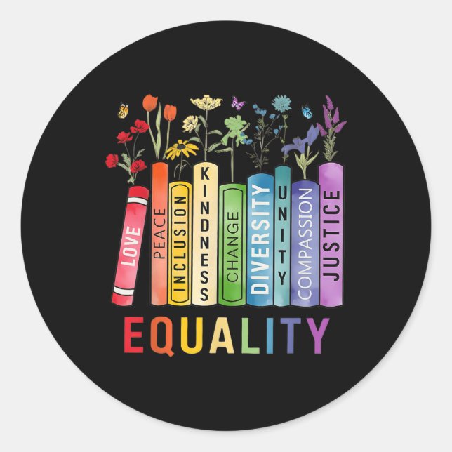 Sticker Rond Egalité Bibliothèque Diversité Inclusion Kindness  (Devant)