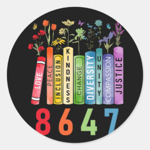 Sticker Rond Egalité des droits Livre Flower Anti Trump Feminis