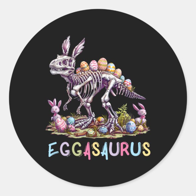 Sticker Rond Eggasaurus Easter Stegosaurus Dinosaur Garçons T (Devant)