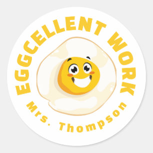 Sticker Rond Eggcellor Work Fun Teacher marking Retour à l'écol