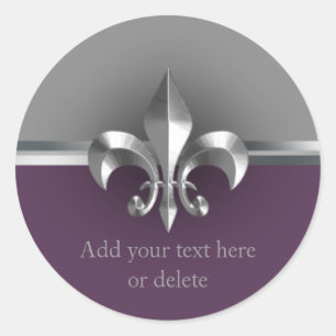 Sticker Rond Eggplant Gris Métal Style Argent Fleur de Lis