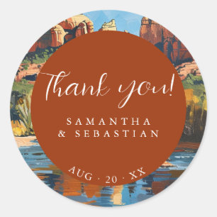 Sticker Rond Église de roche rouge de Sedona 