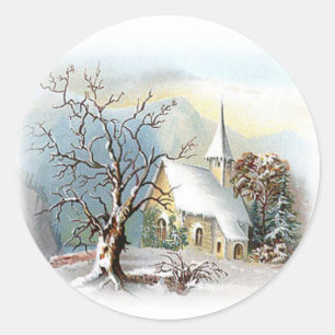 Sticker Rond Église d'hiver