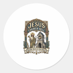 Sticker Rond Église Jésus Bell Église Jésus Bell Chrétien Fait