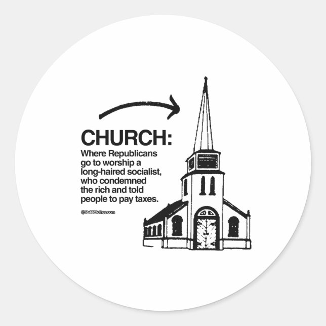 STICKER ROND ÉGLISE - OÙ LES RÉPUBLICAINS VONT AU CULTE (Devant)