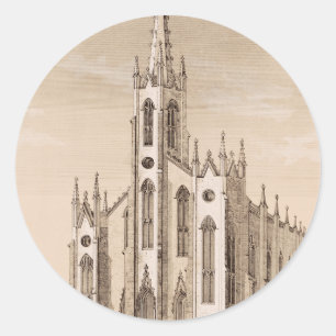 Sticker Rond Église Saint-Nicolas de New York croquis vintage