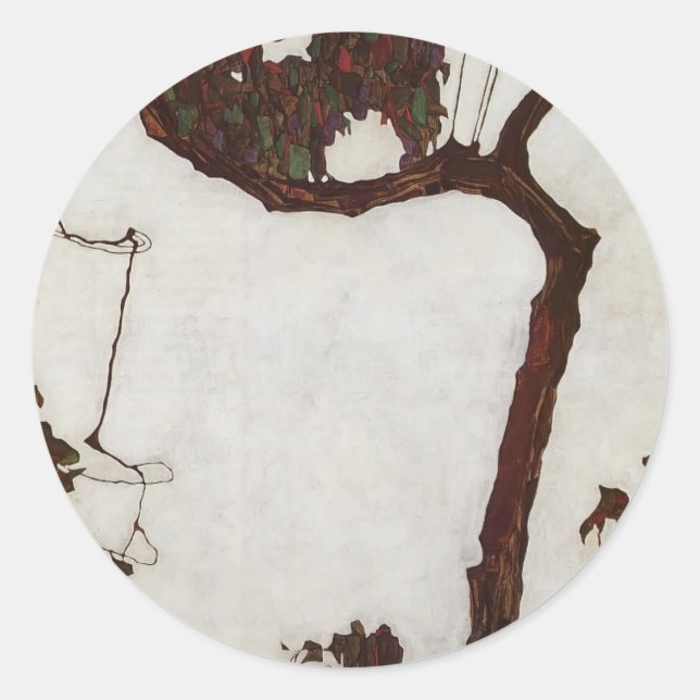 Sticker Rond Egon Schiele - Arbre d'automne avec Fuchsias (Devant)
