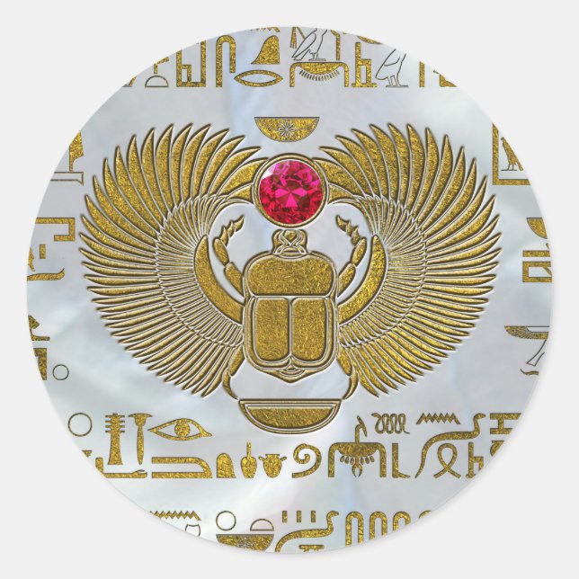Sticker Rond Égypte Scarab Beetle Gold et Ruby Stone (Devant)