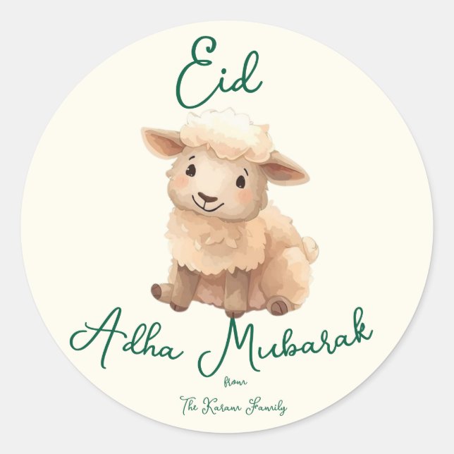 Sticker Rond Eid  Al Adha Beige cute Sheep Dinner  (Devant)