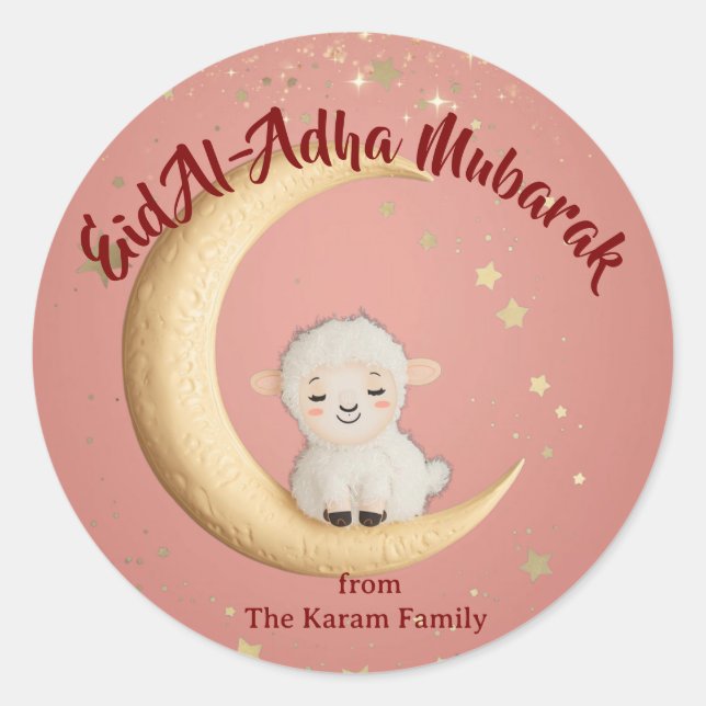 Sticker Rond Eid Al-Adha Moubarak Rose (Devant)