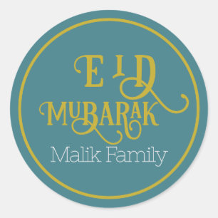 Sticker Rond Eid Moubarak couleur turquoise clair personnalisé