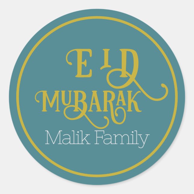 Sticker Rond Eid Moubarak couleur turquoise clair personnalisé (Devant)