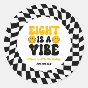 Sticker Rond Eight Is A Vibe Rétro Huitième 8ème Anniversaire