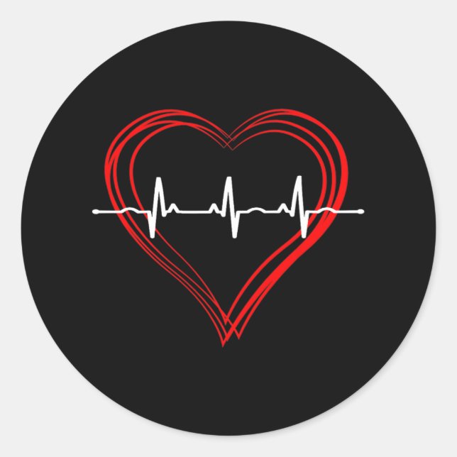Sticker Rond Ekg Heartbeat Love Cardiogramme Hollow Ecg Heart (Devant)