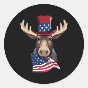 Sticker Rond Élan avec drapeau américain patriotique Fête de l'