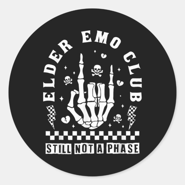 Sticker Rond Elder Emo Club Still Not A Phase Skeleton Hand Roc (Devant)