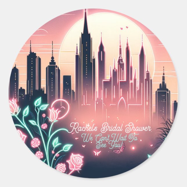 Sticker Rond Electric Roses Futuristic  Baby Shower Néo-Natalis (Devant)