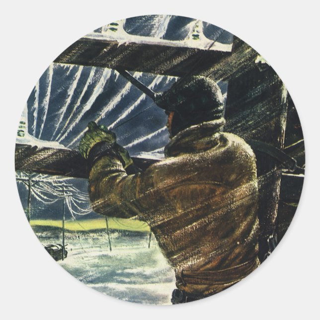 Sticker Rond Electricien d'affaires vintage travaillant dans la (Devant)