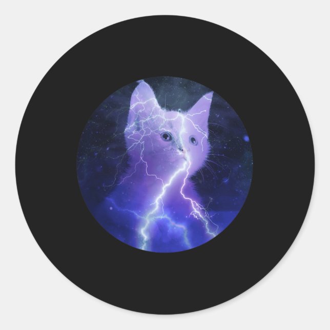 Sticker Rond Électricité Chat Éclair Graphique Art Chat Maman (Devant)